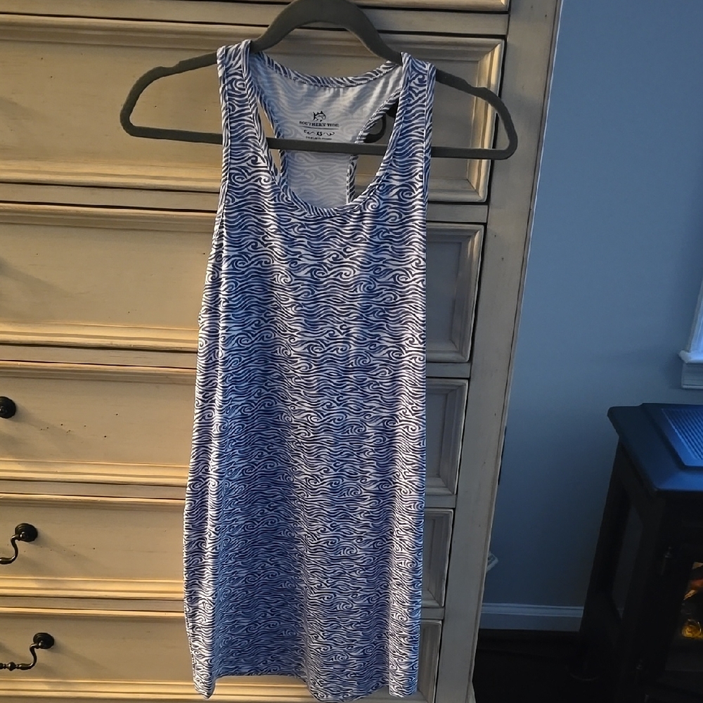 Unknown Brand Blue & White Wave Print Tank Dress